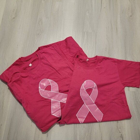 3 Three Breast cancer Pink Ribbon Short sleeve Shirts semi fitted Size Large - Picture 6 of 14